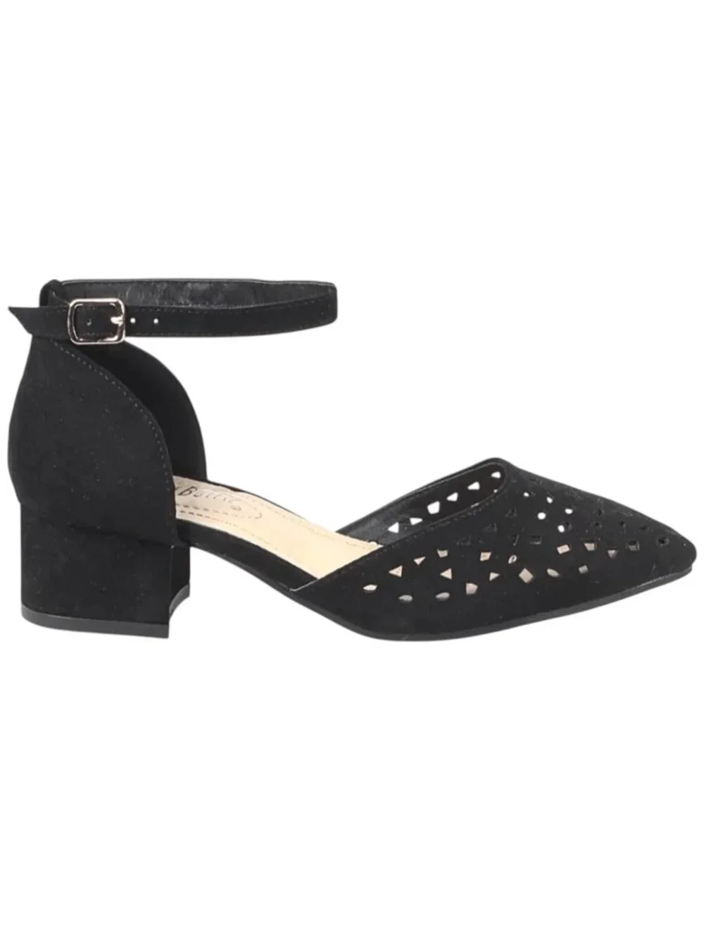 Nature Breeze Apex-01 Faux Suede D’Orsay Perforated Block Heel Beige Sandals - Picture 4 of 6